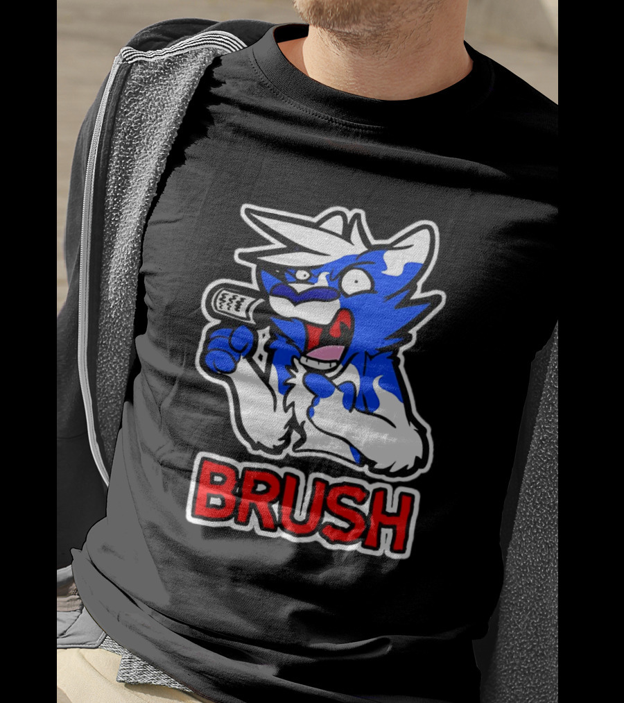 Fox Brush Cartoon Blue And White Character With Microphone T-Shirt