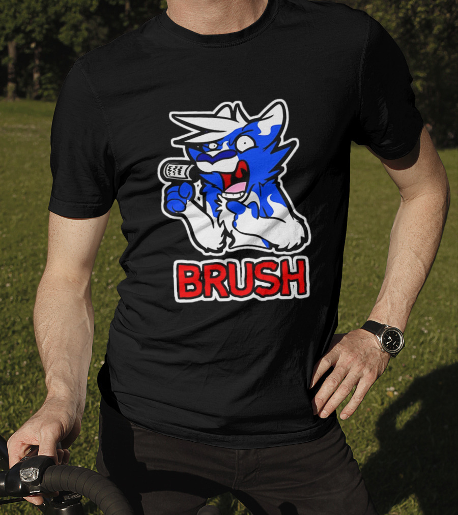Fox Brush Cartoon Blue And White Character With Microphone T-Shirt