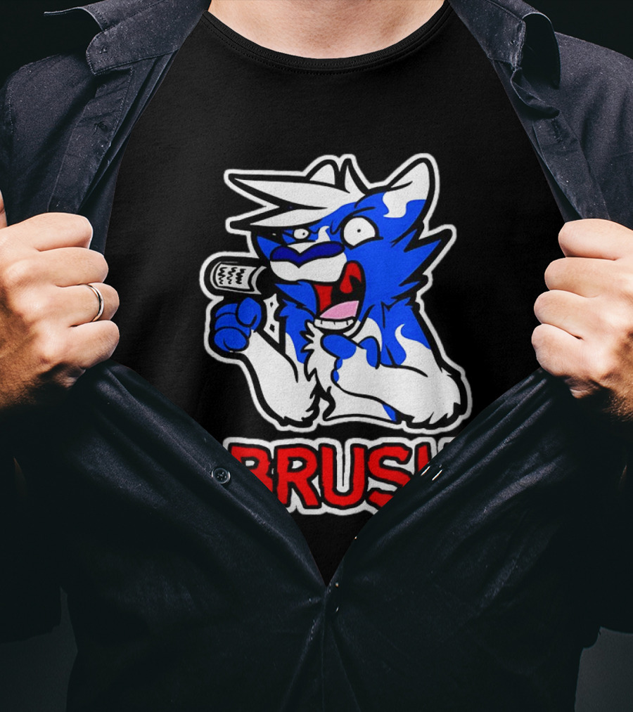 Fox Brush Cartoon Blue And White Character With Microphone T-Shirt