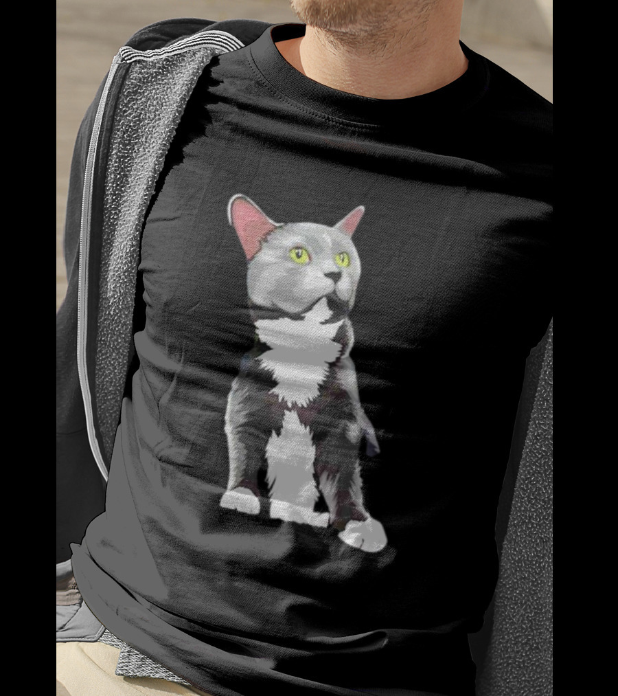Lucille The Rescue Cat Artwork Grey And White Feline T-Shirt