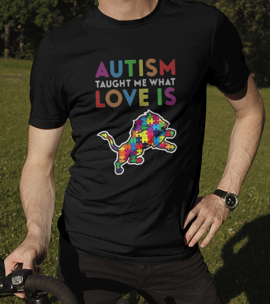 Detroit Lions Autism Taught Me What Love Is Puzzle Lion T-Shirt