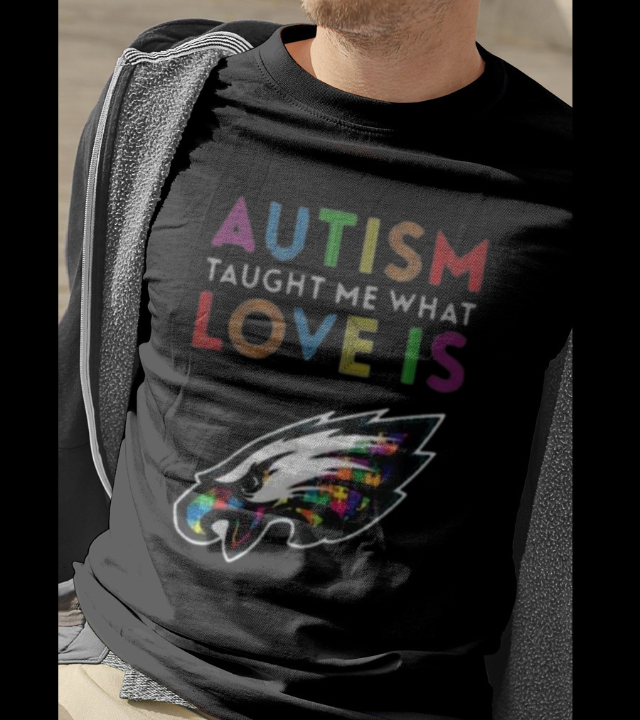 Autism Taught Me What Love Is Philadelphia Eagles Puzzle T-Shirt