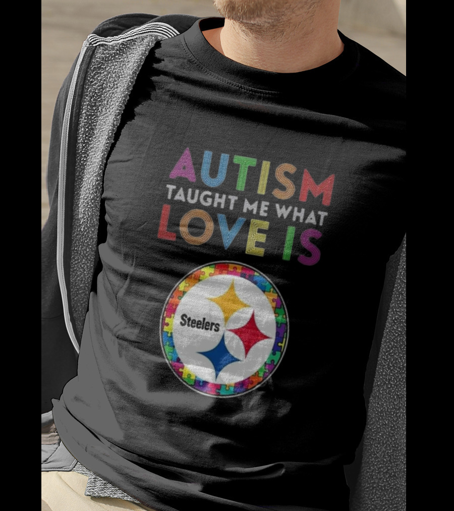 Autism Taught Me What Love Is Pittsburgh Steelers Puzzle T-Shirt