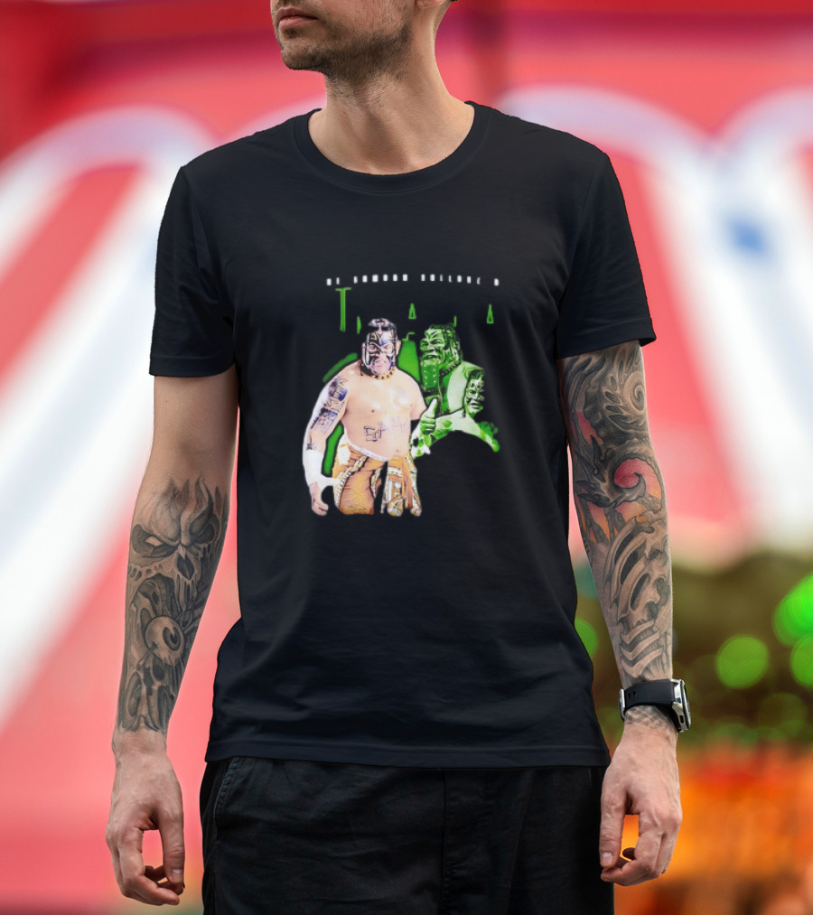 The Samoan Bulldozer Umaga Wrestler Graphic with Green Highlights T-Shirt