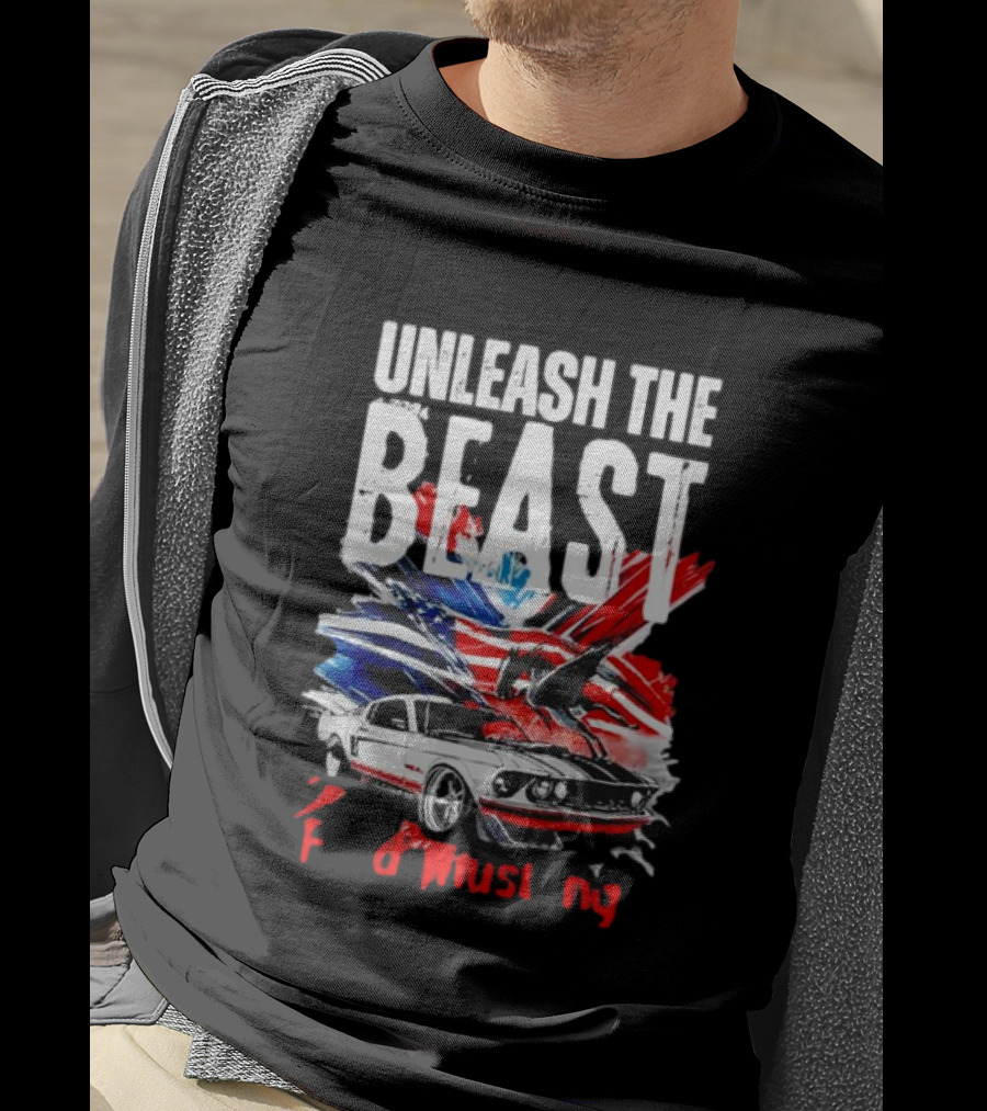 Unleash The Beast Ford Mustang American Flag Eagle T-Shirt
