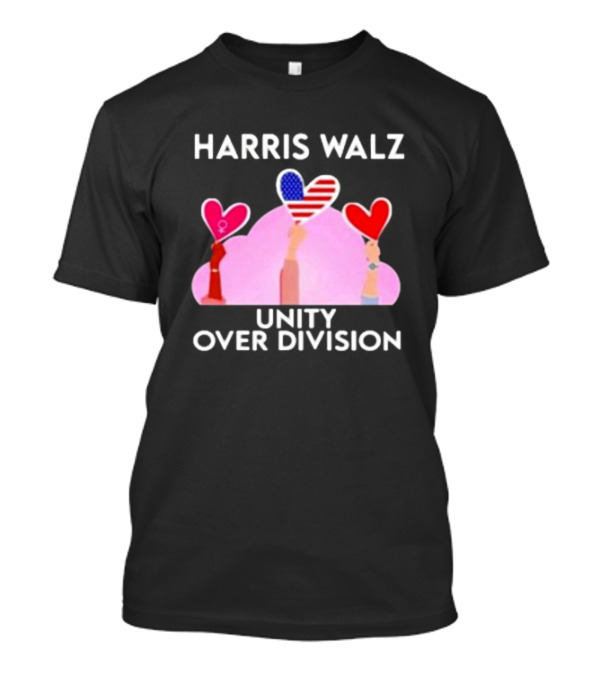 Harris Walz Unity Over Division 2024 Hearts American Flag T-Shirt