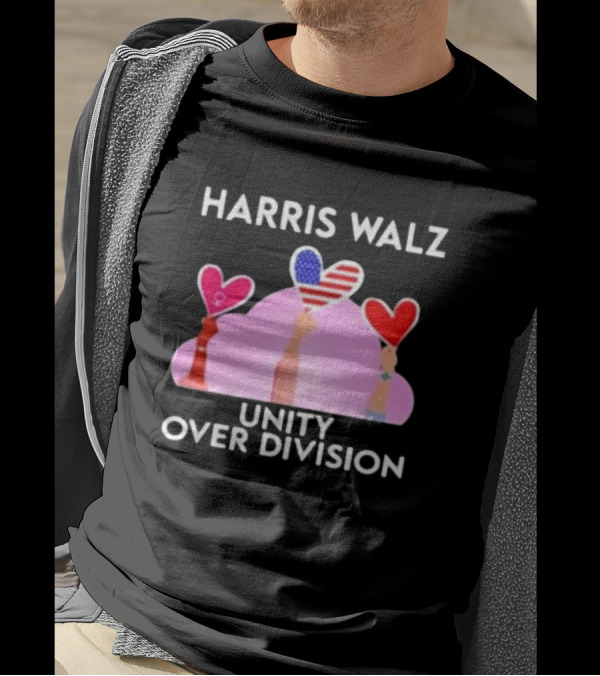 Harris Walz Unity Over Division 2024 Hearts American Flag T-Shirt