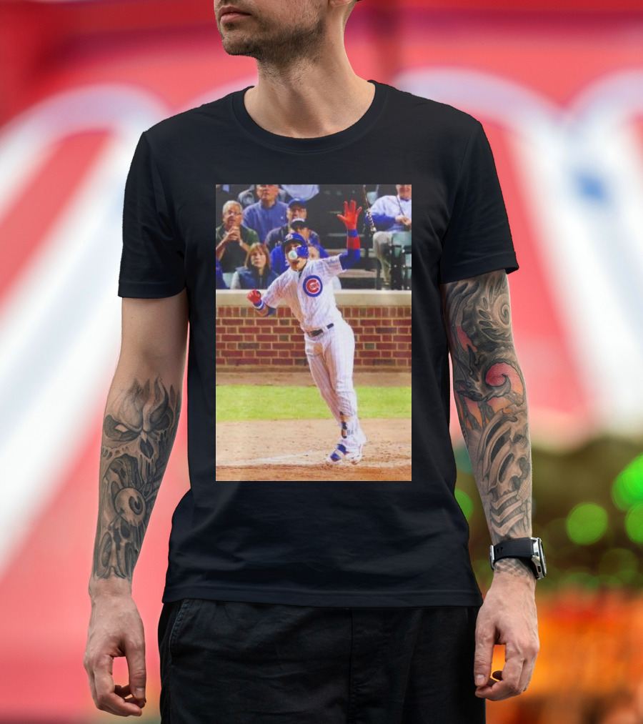 Javy Baez Chicago Cubs Blows a Bubble Hitting Second Home Run Baseball Action T-Shirt