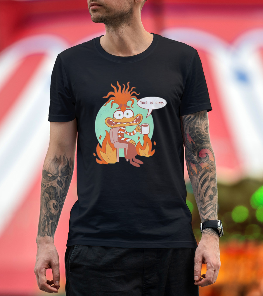 Anxiety Inside Out 2 This Is Fine Fire Cartoon T-Shirt