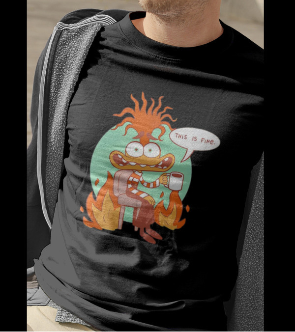 Anxiety Inside Out 2 This Is Fine Fire Cartoon T-Shirt