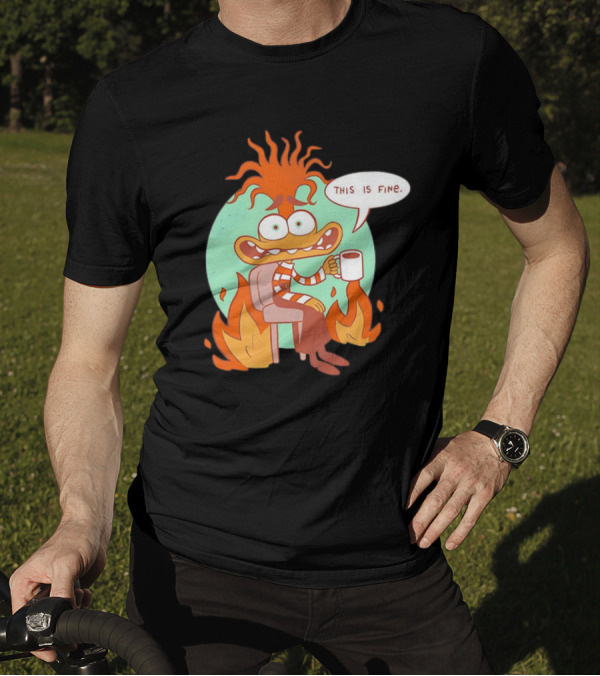 Anxiety Inside Out 2 This Is Fine Fire Cartoon T-Shirt
