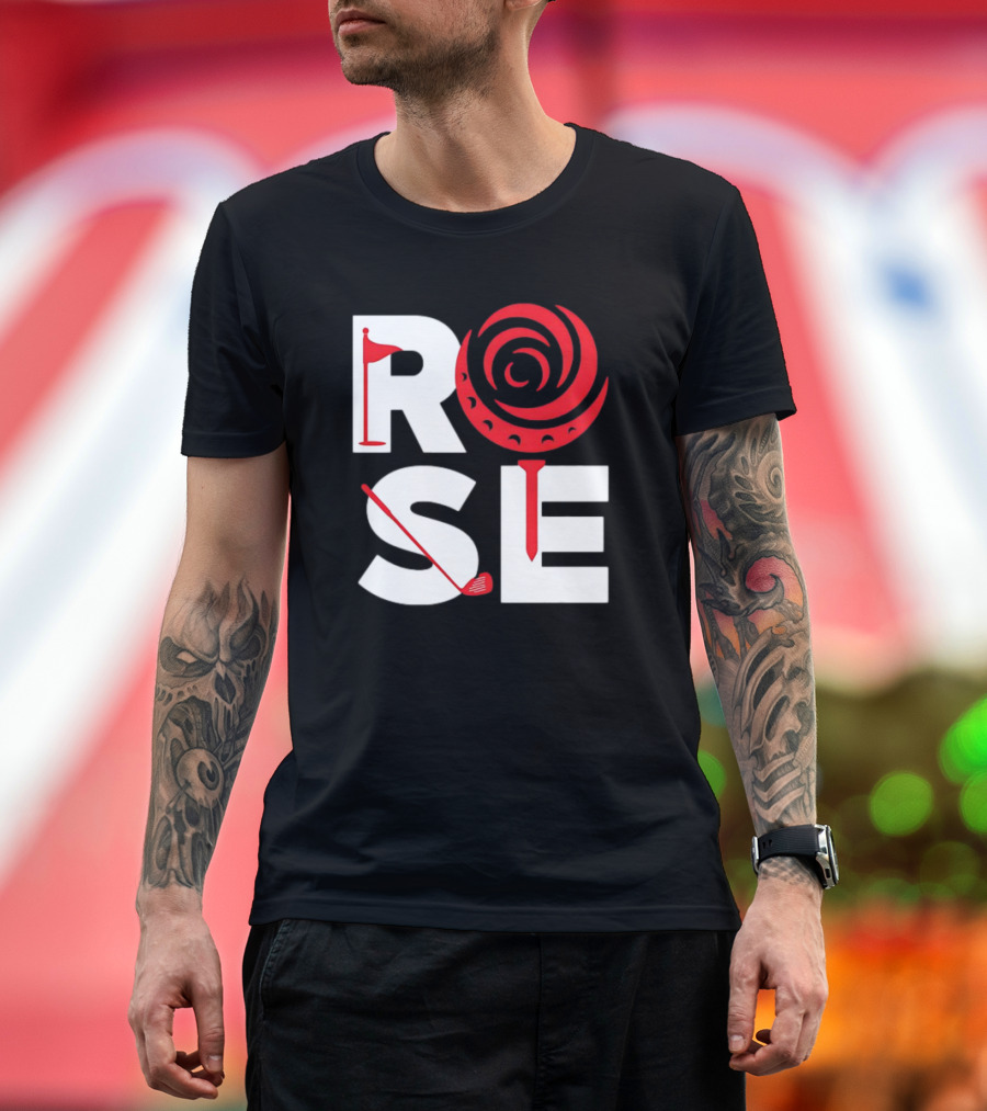 Rose Golf Flag Swirl Iconic Stacked Letters T-Shirt
