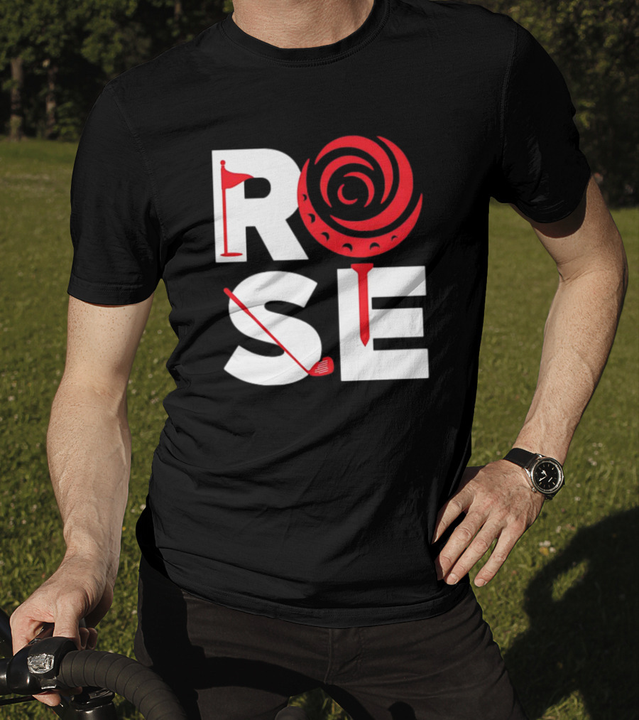 Rose Golf Flag Swirl Iconic Stacked Letters T-Shirt