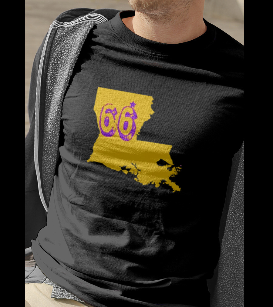 Louisiana State 66 Will Campbell LSU Tigers Map Outline T-Shirt