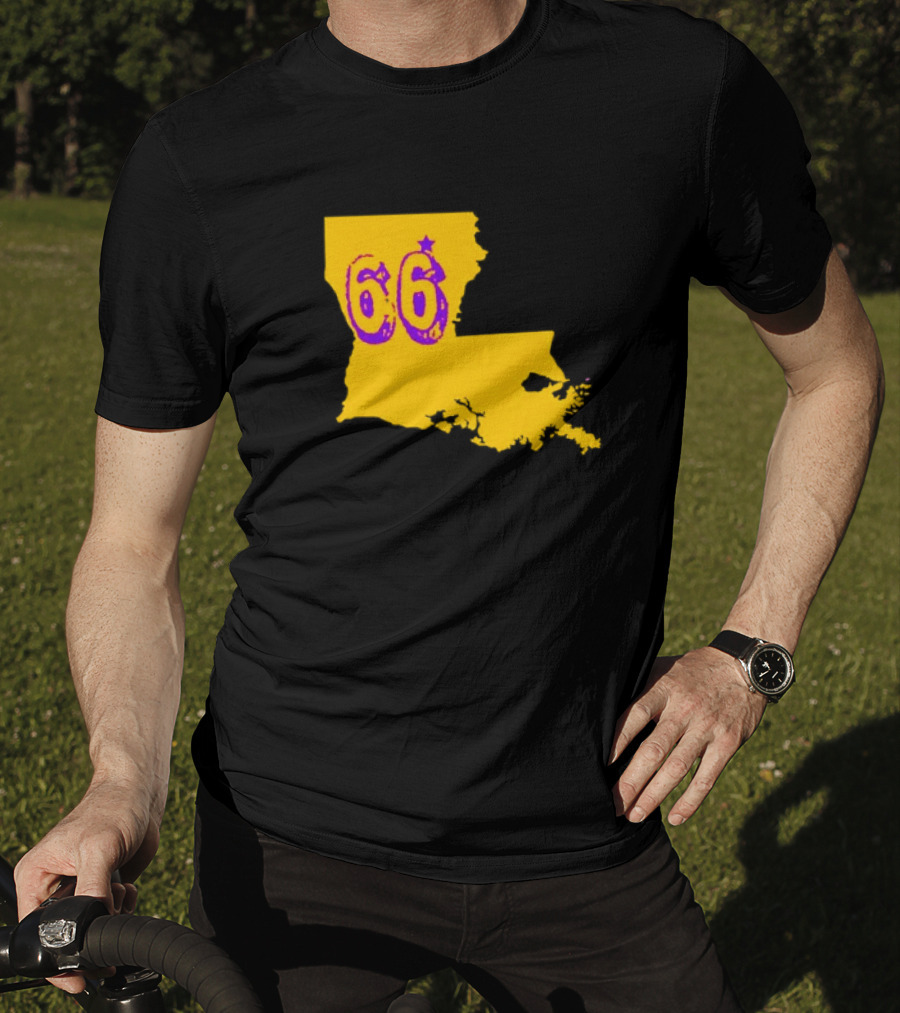 Louisiana State 66 Will Campbell LSU Tigers Map Outline T-Shirt