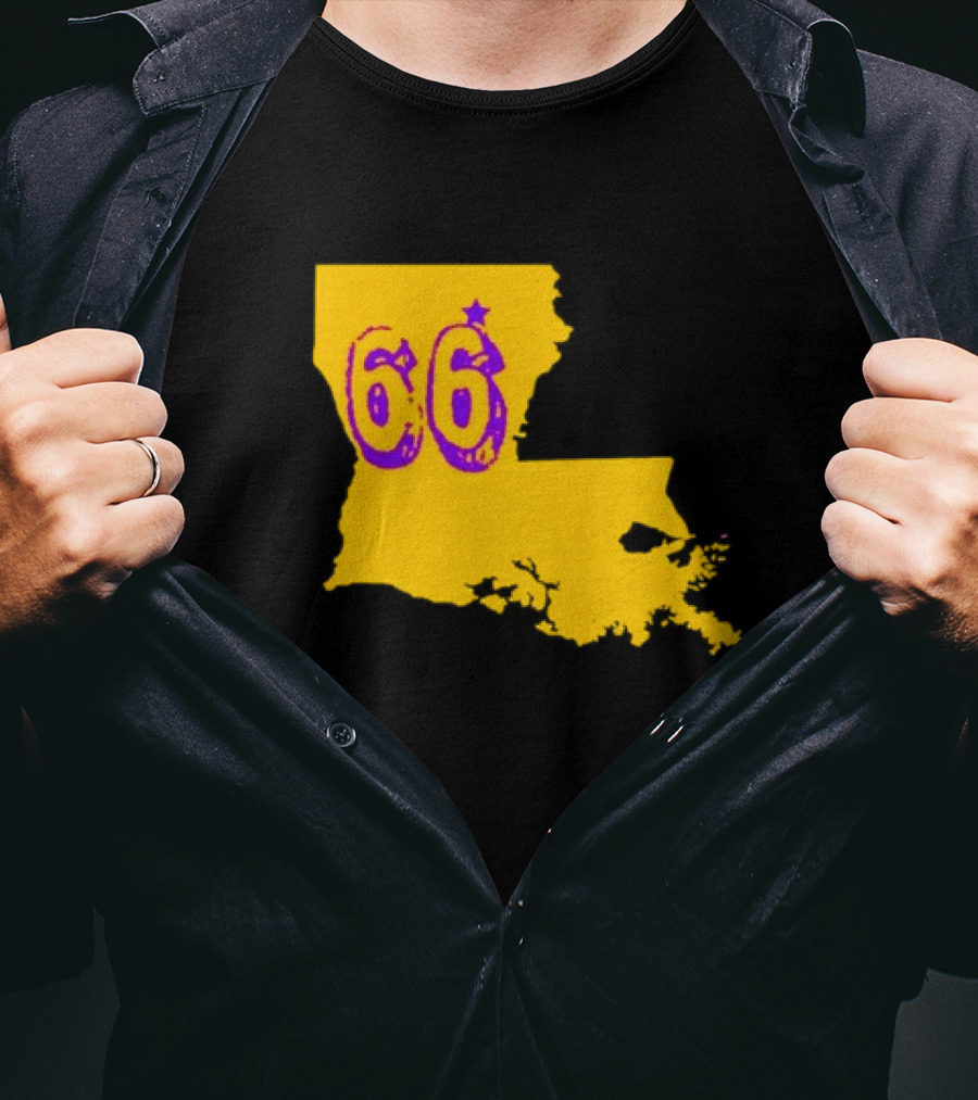 Louisiana State 66 Will Campbell LSU Tigers Map Outline T-Shirt