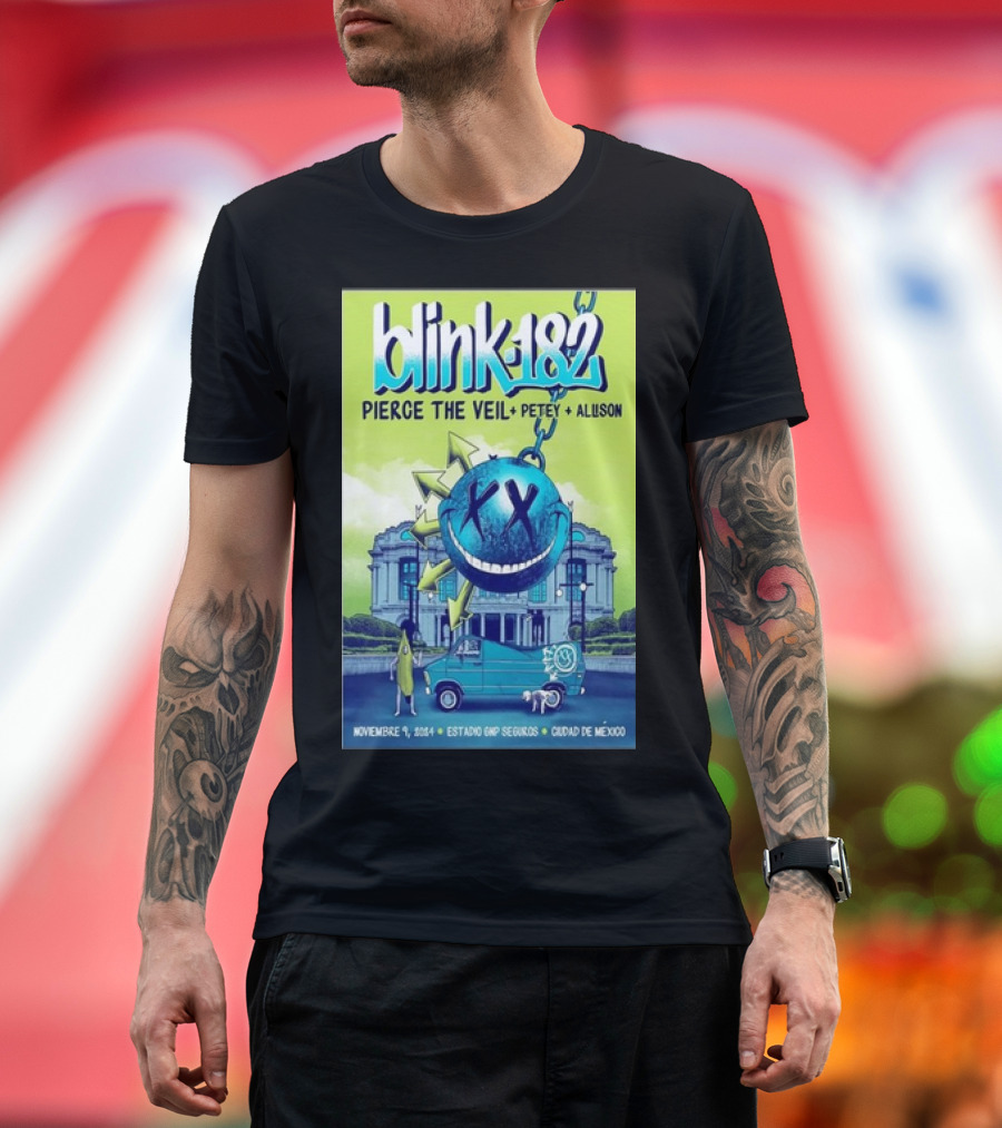 Blink-182 Estadio GNP Seguros Ciudad de México November 9 2024 Featuring Pierce The Veil Petey Allison T-Shirt