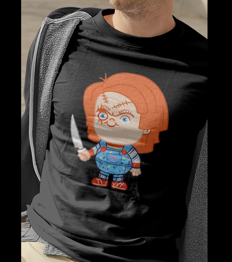Chucky Evil Doll With Knife In Striped Lovely Overalls T-Shirt