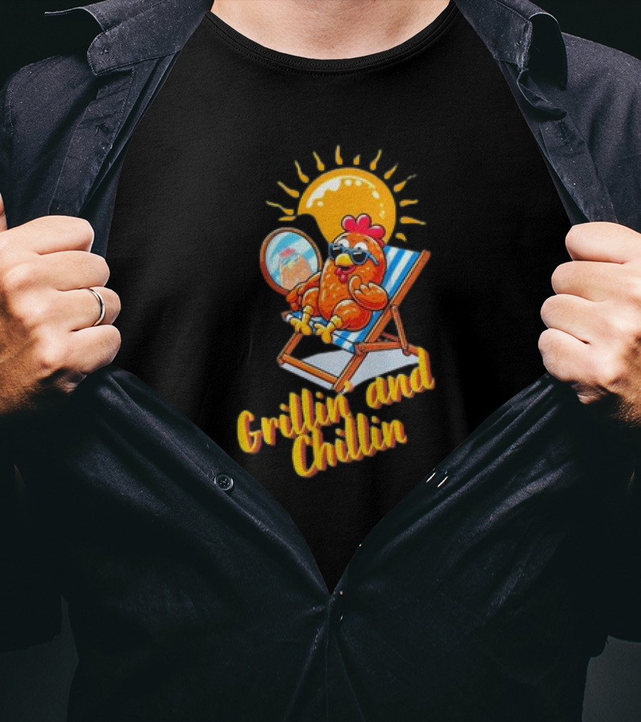 Grillin And Chillin Cool BBQ Chicken Sun Lounger Vibes T-Shirt