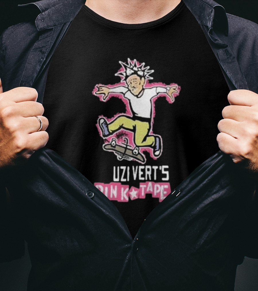 Uzi Vert's Pink Tape Skateboarding Character With Spiky Hair T-Shirt