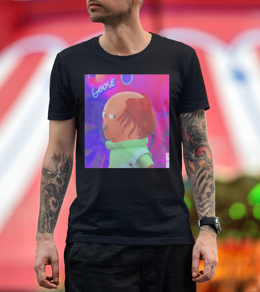 Side Eye Goose Wayne Goose Neon Background T-Shirt
