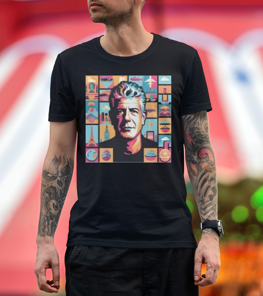 Anthony Bourdain Global Culinary Travel Icons Collage T-Shirt