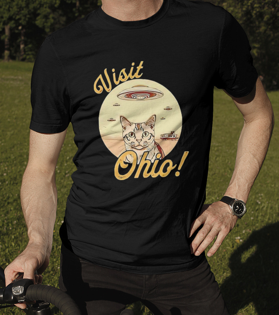 Visit Ohio Cat UFO Alien Spaceship Adventure T-Shirt