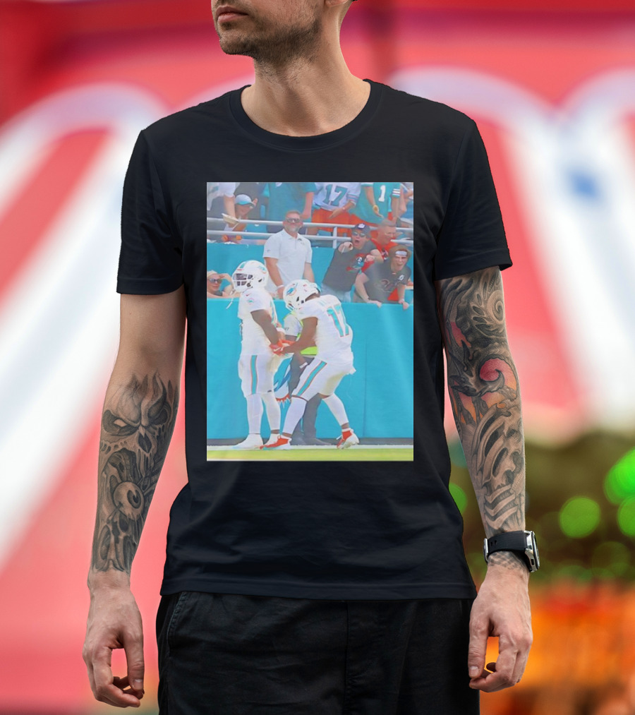 Tyreek Hill Celebrates Touchdown with Handcuff Gesture by Miami Dolphins Team-Mate T-Shirt