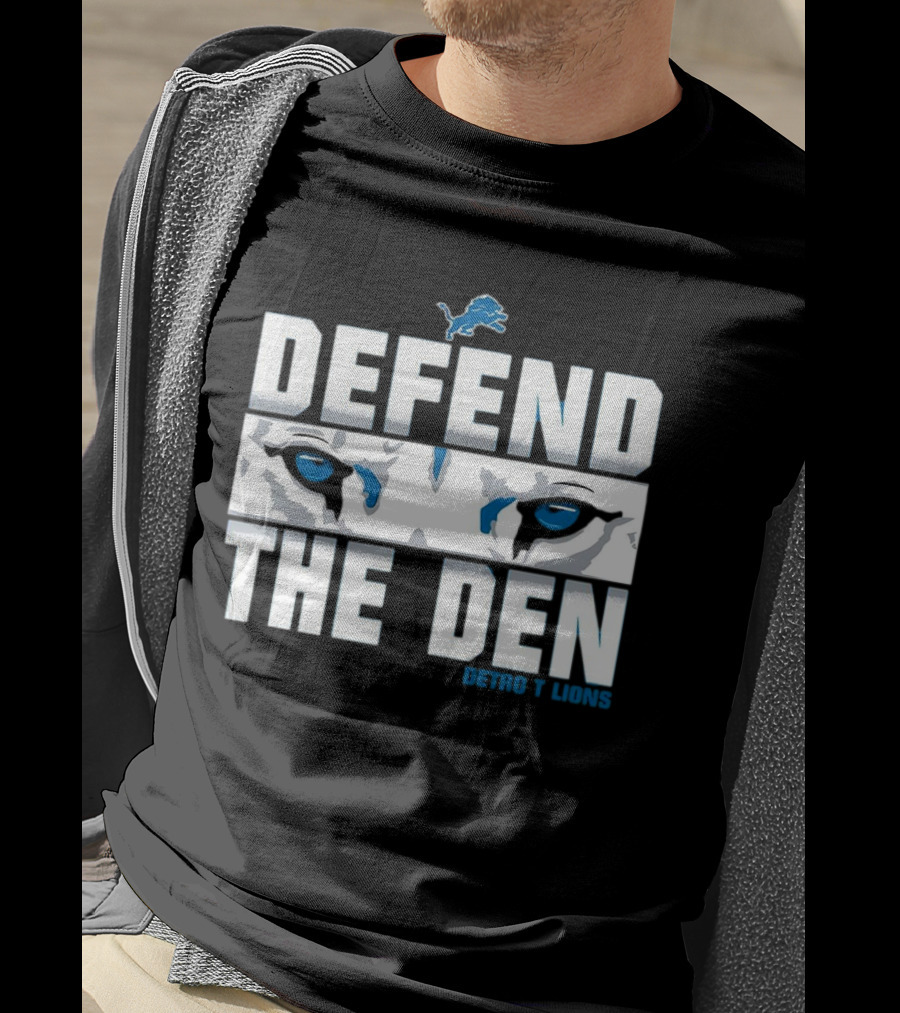 Detroit Lions Defend The Den Blue Lion Eyes Football T-Shirt