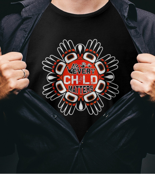Every Child Matters Handprint Indigenous Style Black And Orange T-Shirt