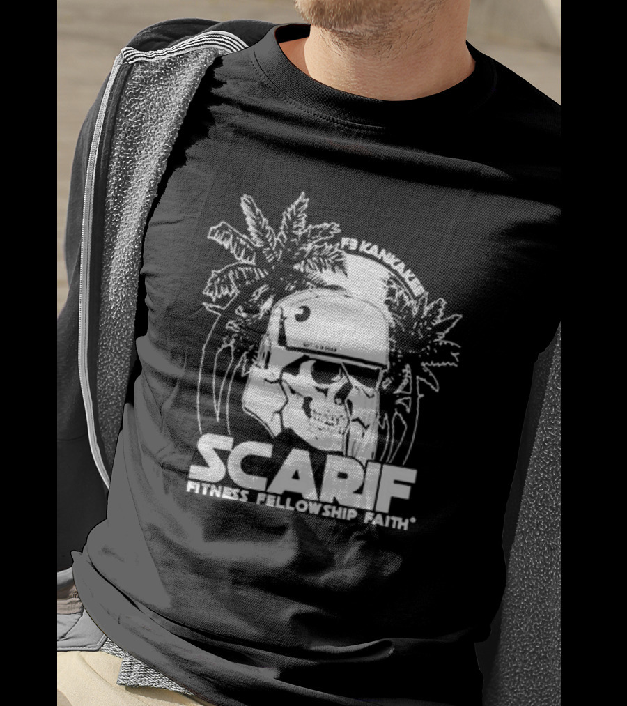 F3 Kankakee Scarif Fitness Fellowship Faith Stormtrooper Palm Trees T-Shirt