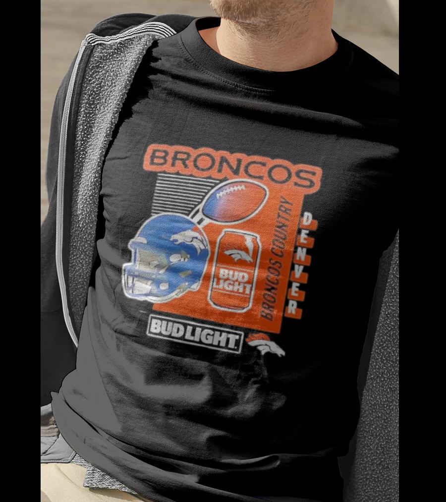 Denver Broncos Bud Light Broncos Country Denver Football Helmet And Can T-Shirt