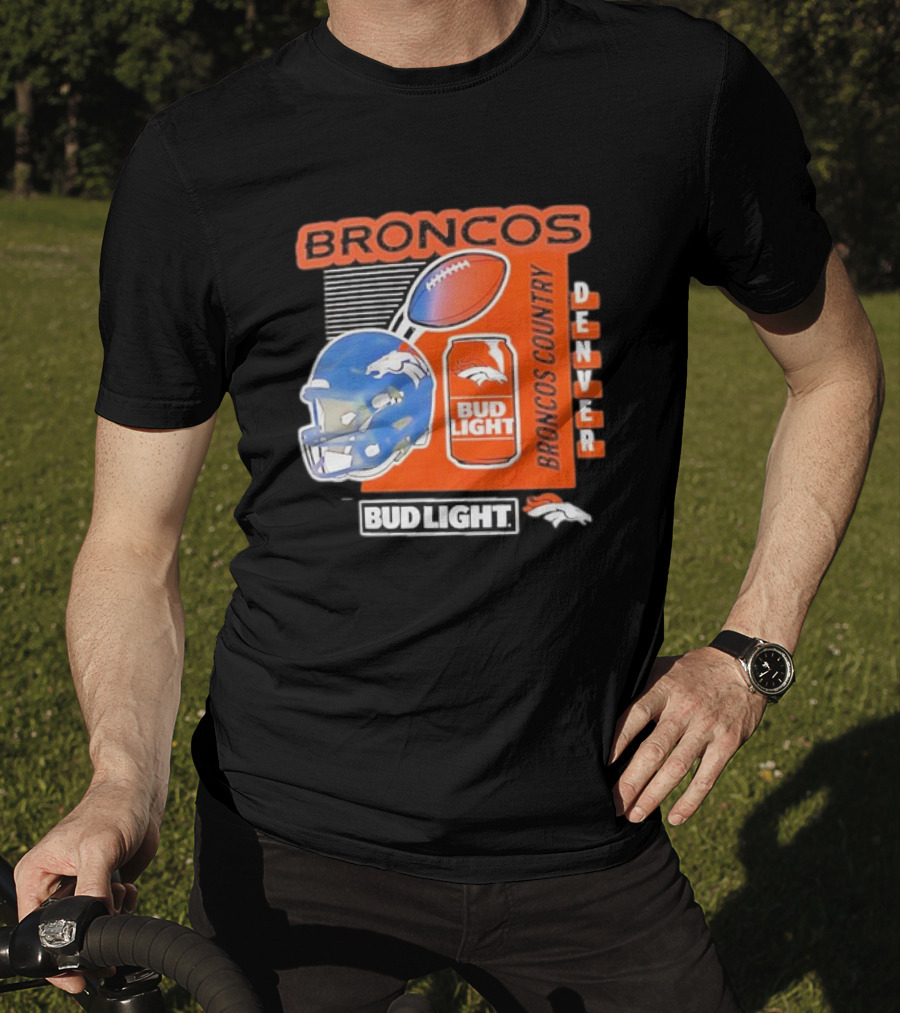 Denver Broncos Bud Light Broncos Country Denver Football Helmet And Can T-Shirt