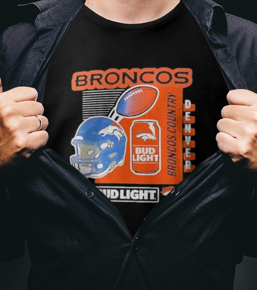 Denver Broncos Bud Light Broncos Country Denver Football Helmet And Can T-Shirt