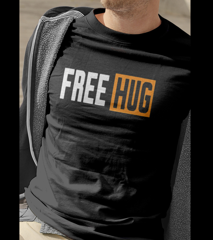 FREE HUG Logo Text With Orange Background Block T-Shirt