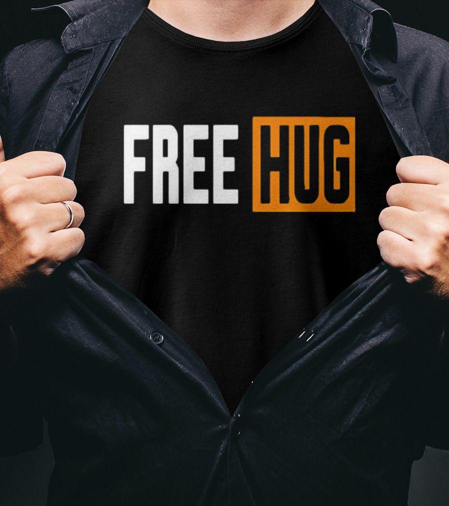 FREE HUG Logo Text With Orange Background Block T-Shirt