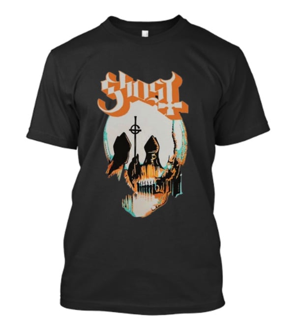 Ghost Band Skull Reflections With Cross And Cathedral Elements T-Shirt