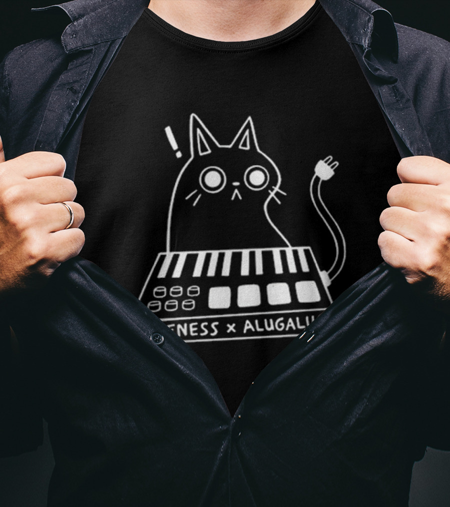 Kiffness X Alugalug Cat Keyboard Plug Drawing T-Shirt