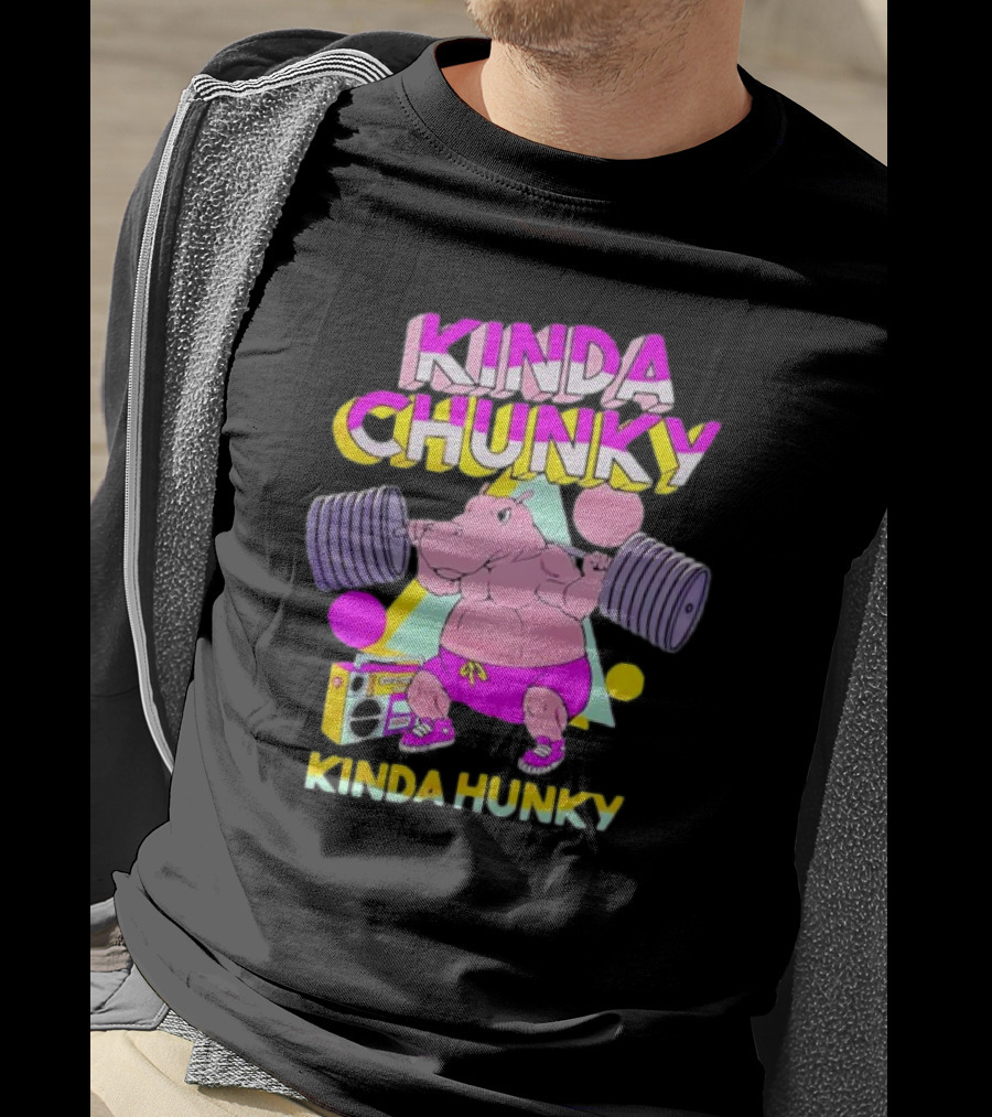 Kinda Chunky Kinda Hunky Hippo Bodybuilding Gym Cartoon Boombox T-Shirt
