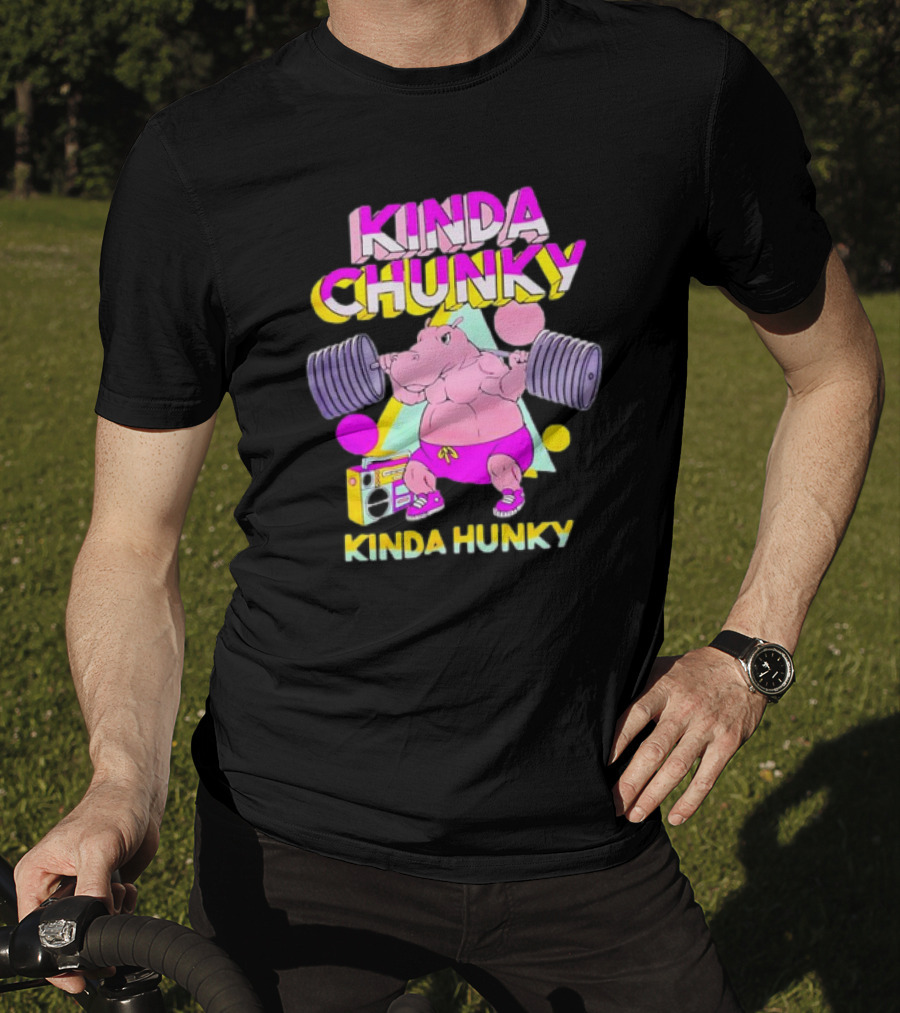Kinda Chunky Kinda Hunky Hippo Bodybuilding Gym Cartoon Boombox T-Shirt