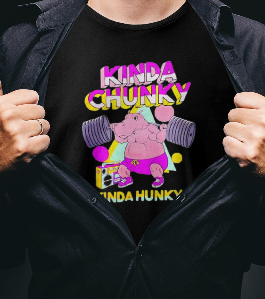 Kinda Chunky Kinda Hunky Hippo Bodybuilding Gym Cartoon Boombox T-Shirt