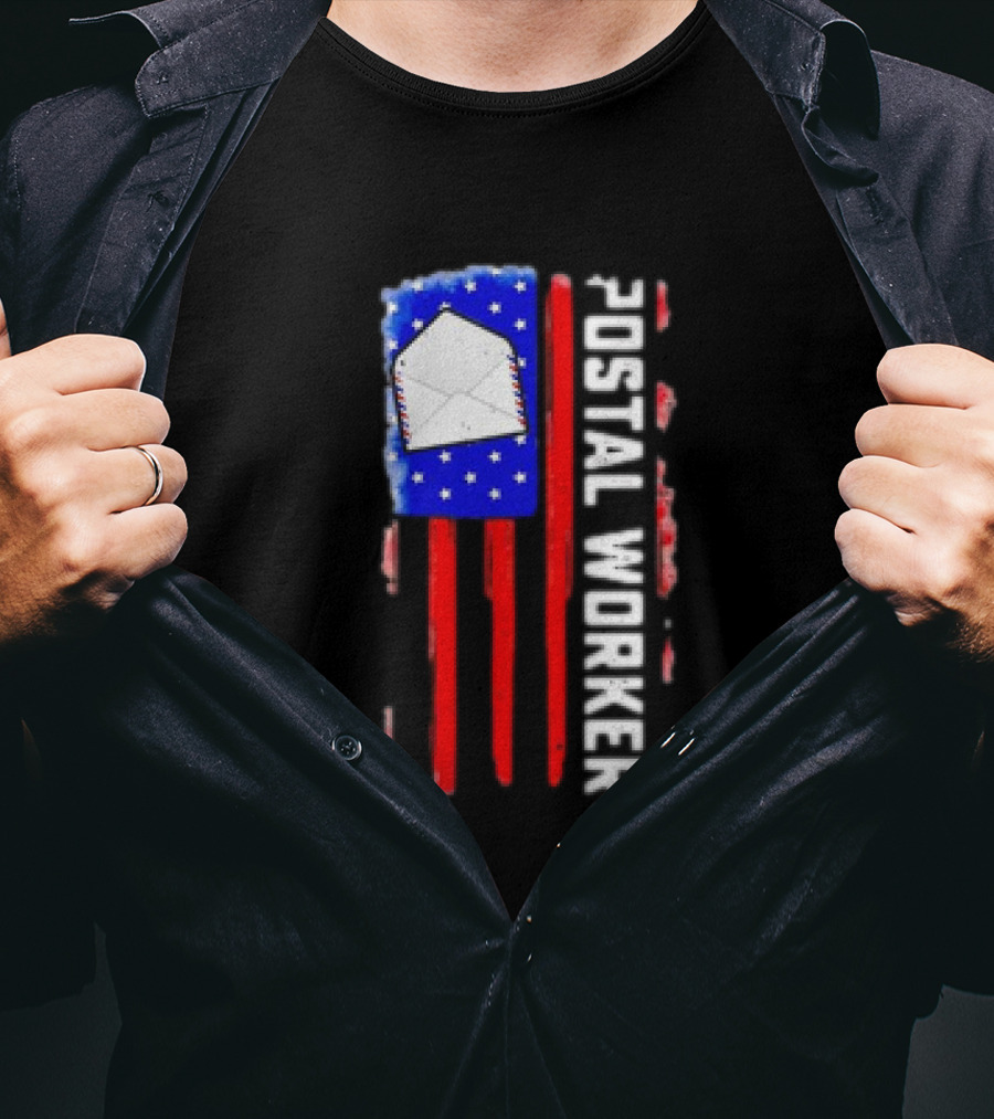 Postal Worker American Flag Envelope Stars Stripes Patriotic Postman Rural Carrier T-Shirt