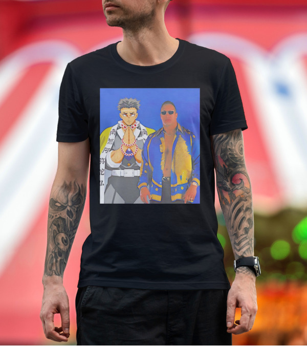 Premium T-Shirt: Dwayne Johnson The Rock X Anime Gyomei Himejima Vintage Collaboration T-Shirt Dwayne Johnson The Rock X Anime Gyomei Himejima Vintage Collaboration T-Shirt