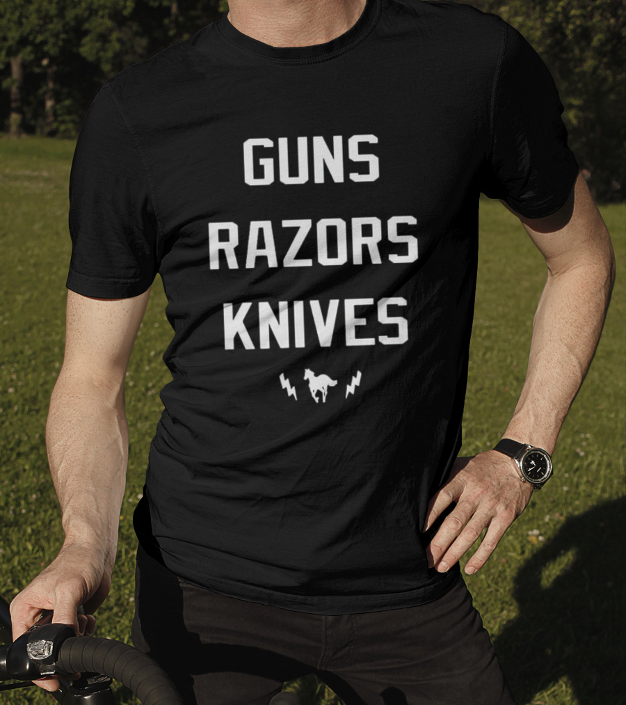 Guns Razors Knives Wild Horse Lightning T-Shirt
