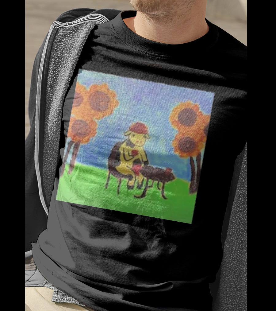 Leanbeeftees Tea Time Cow In Hat With Sunflowers T-Shirt