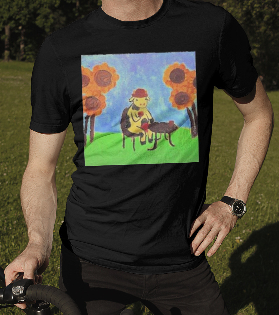 Leanbeeftees Tea Time Cow In Hat With Sunflowers T-Shirt