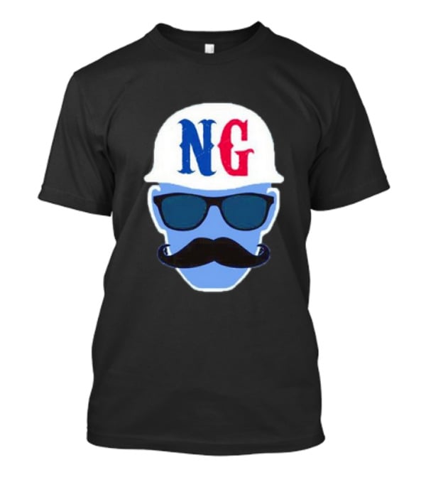 NG Not Gaetti NG Logo Blue Mustache And Sunglasses T-Shirt
