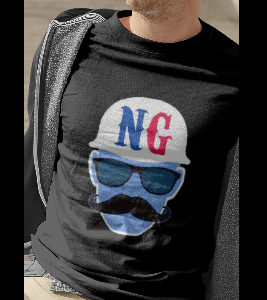 NG Not Gaetti NG Logo Blue Mustache And Sunglasses T-Shirt