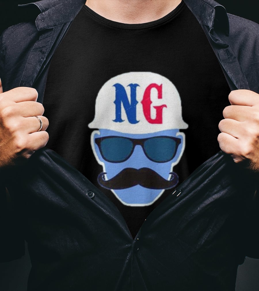 NG Not Gaetti NG Logo Blue Mustache And Sunglasses T-Shirt