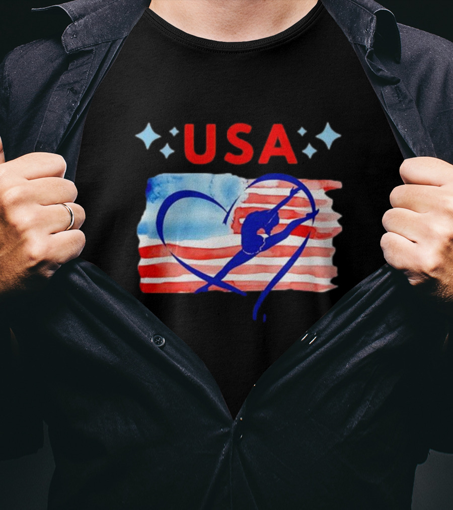 USA Patriotic American Flag Heart Gymnastics T-Shirt